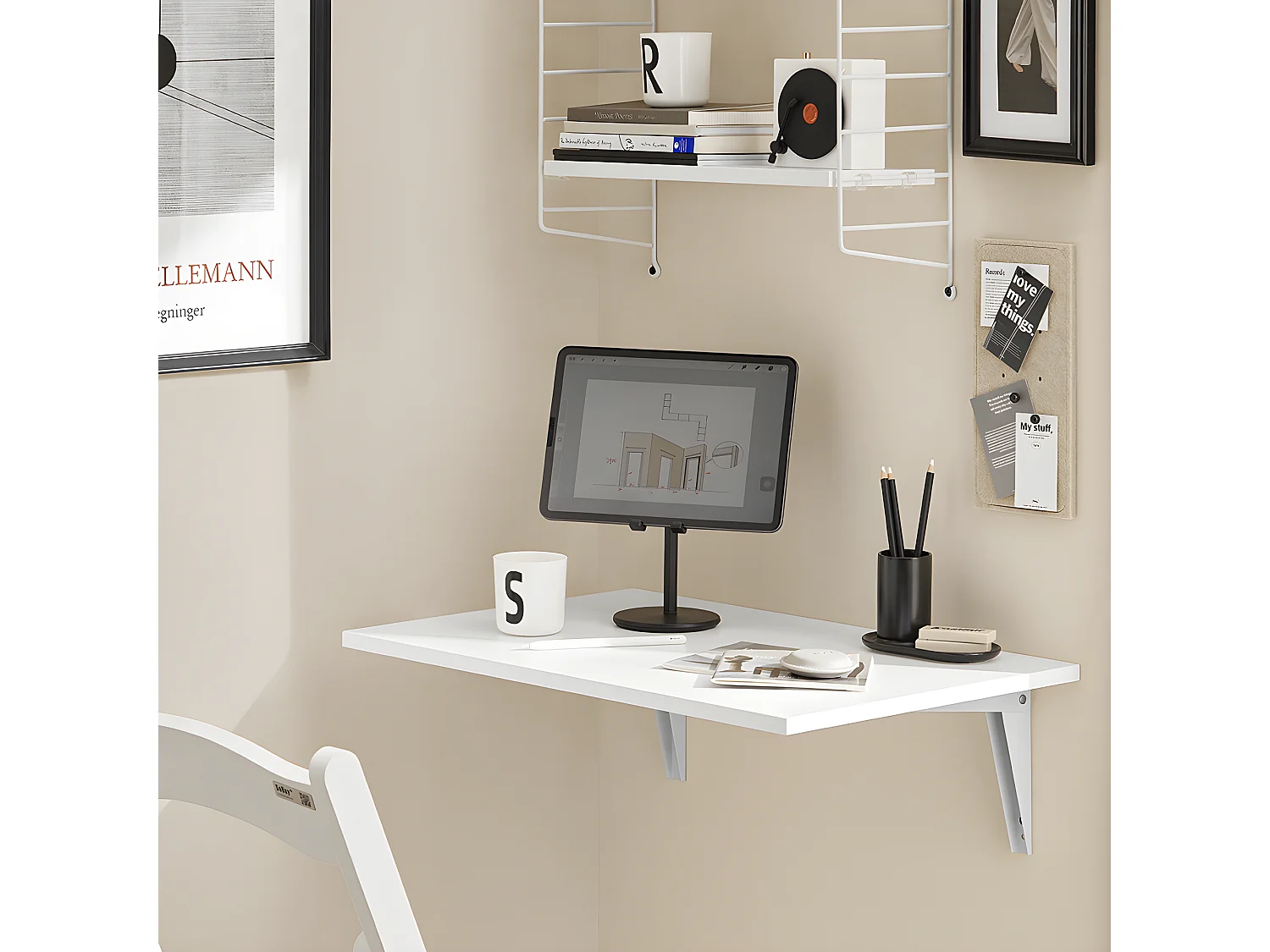 Table murale rabattable en bois Table de Cuisine Table Enfant Bureau L60×P40cm Blanc, FWT21-W