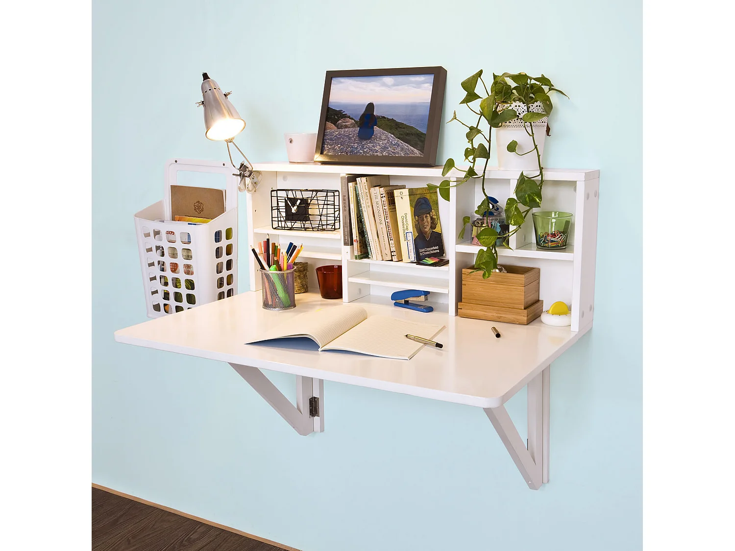 Bureau Table murale rabattable avec Armoire murale intégrée, Table cuisine pliable, FWT07-W