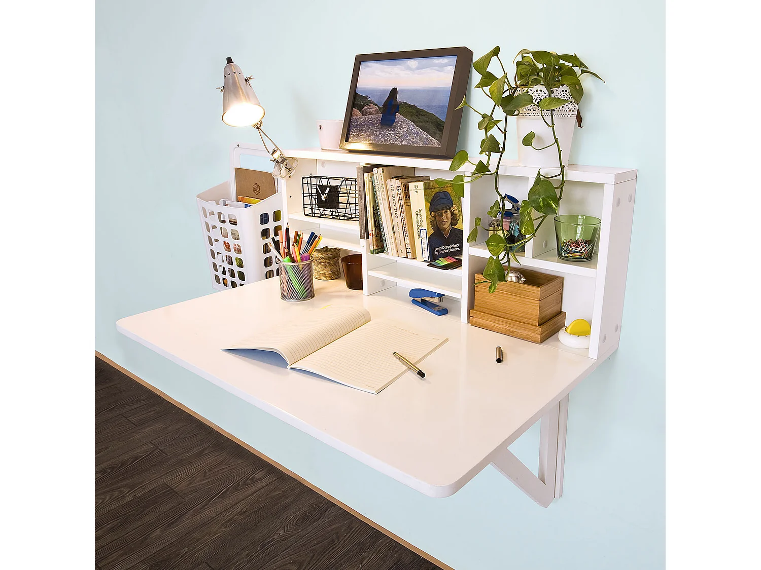 Bureau Table murale rabattable avec Armoire murale intégrée, Table cuisine pliable, FWT07-W