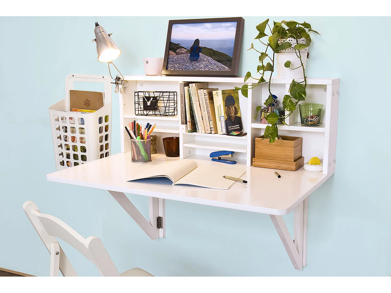 Bureau Table murale rabattable avec Armoire murale intégrée, Table cuisine pliable, FWT07-W