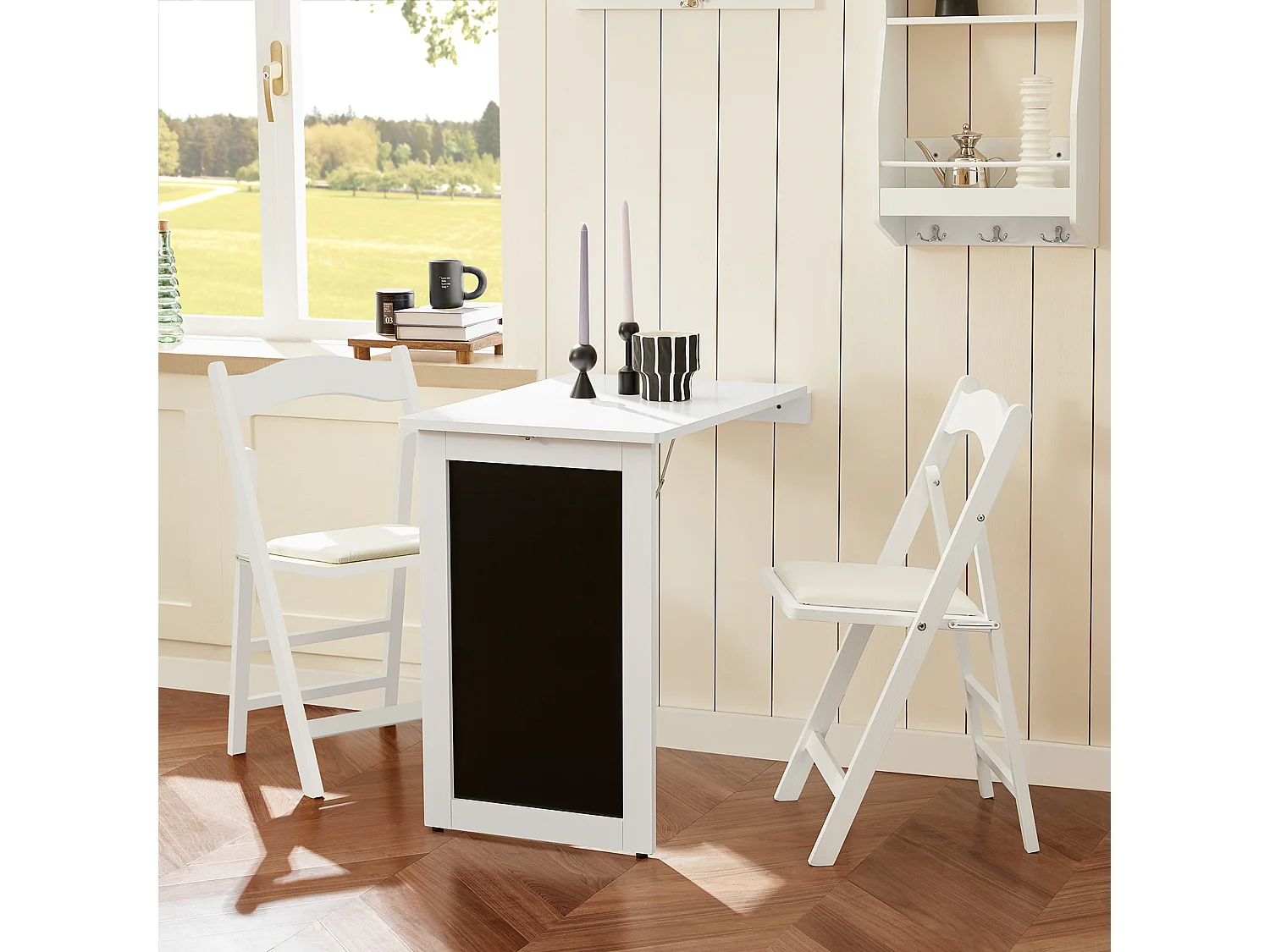 SoBuy FWT20-W Vouwbaar Wandbureau Opvouwbare Wandtafel in wit met Schoolbord Klaptafel