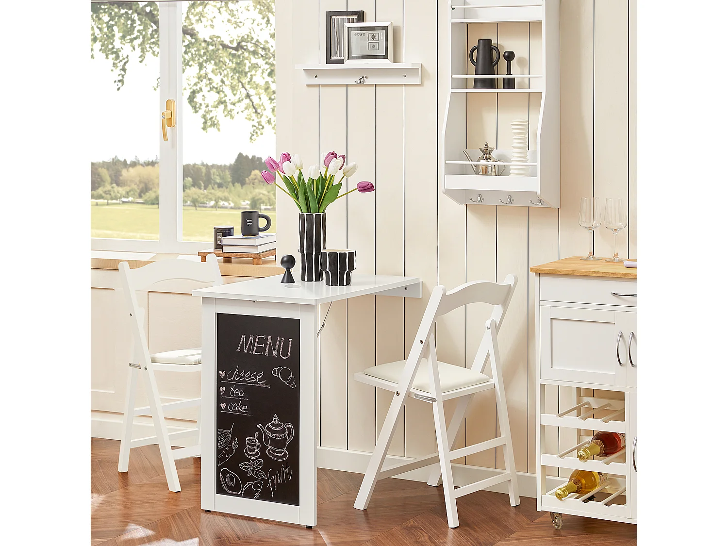 SoBuy FWT20-W Vouwbaar Wandbureau Opvouwbare Wandtafel in wit met Schoolbord Klaptafel