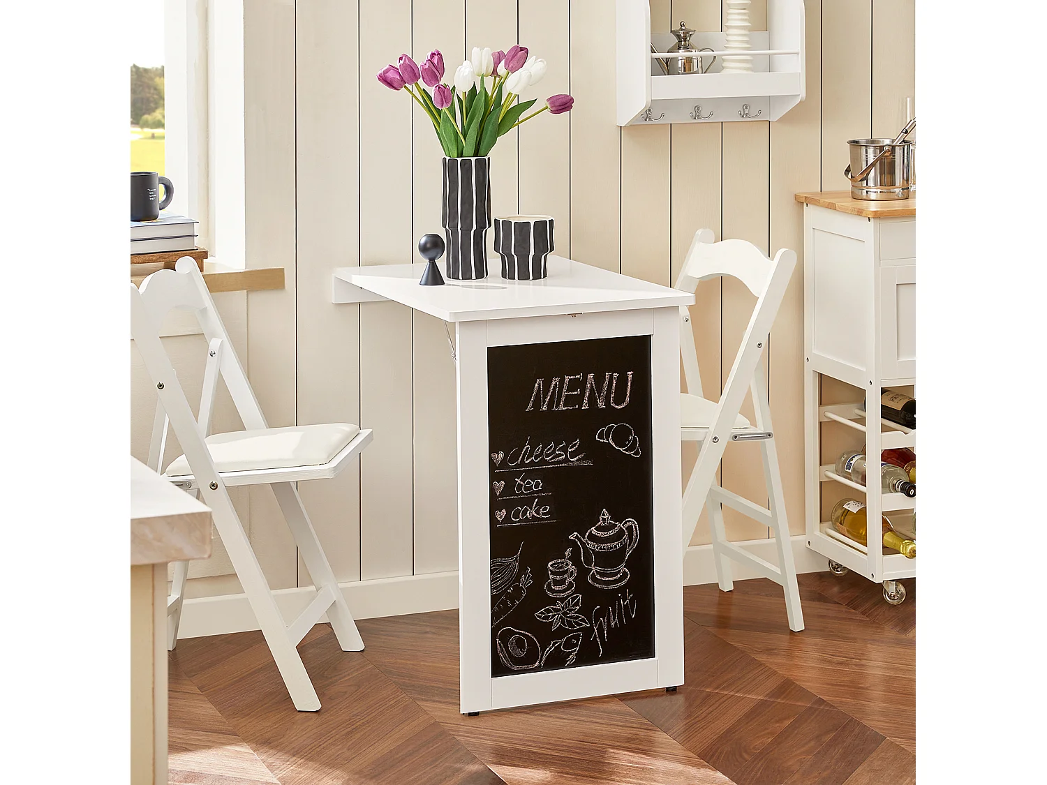 SoBuy FWT20-W Vouwbaar Wandbureau Opvouwbare Wandtafel in wit met Schoolbord Klaptafel