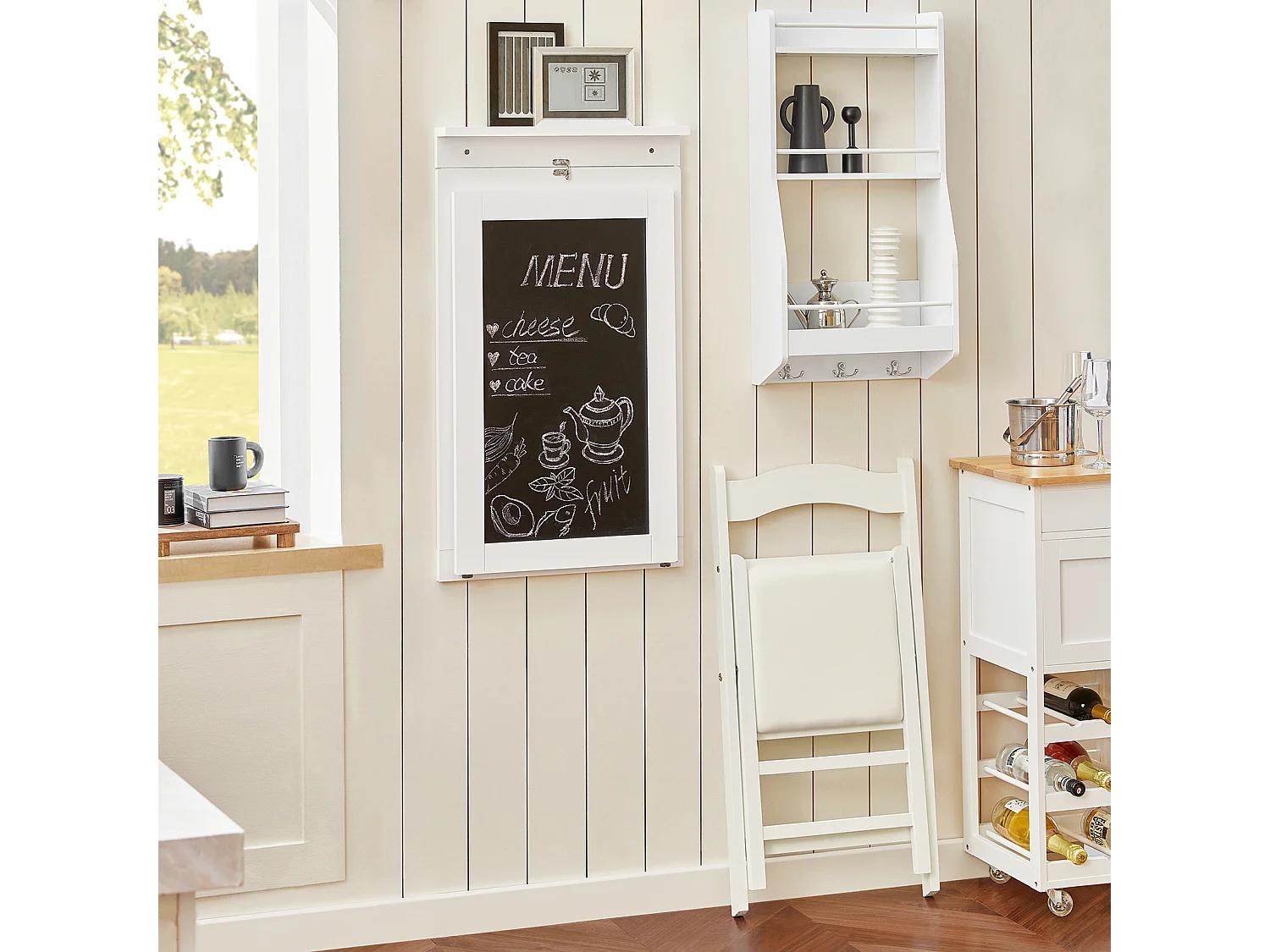 SoBuy FWT20-W Vouwbaar Wandbureau Opvouwbare Wandtafel in wit met Schoolbord Klaptafel