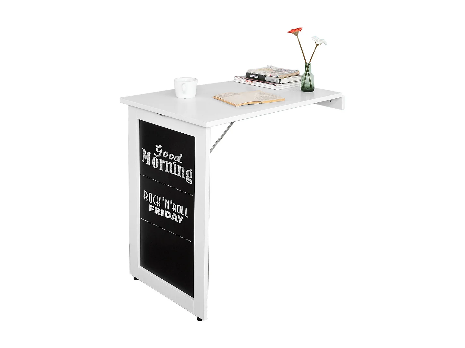 SoBuy FWT20-W Vouwbaar Wandbureau Opvouwbare Wandtafel in wit met Schoolbord Klaptafel