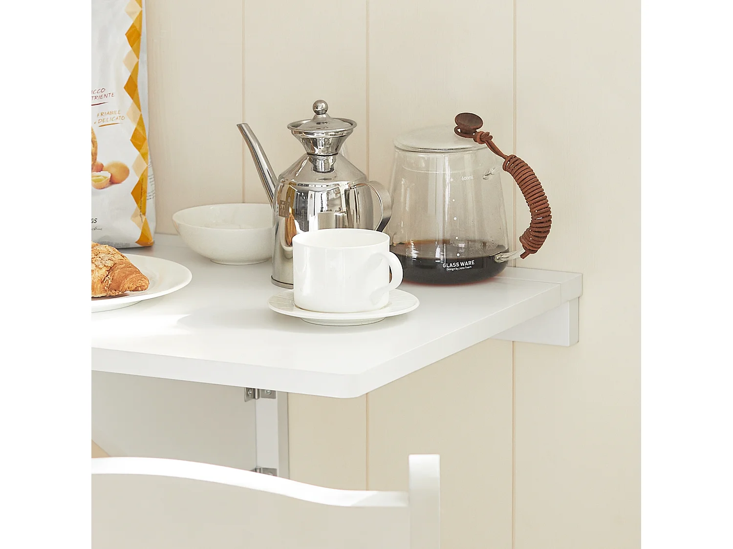 Table murale rabattable en bois, table de cuisine, table enfant, L60×P40cm -Blanc, FWT03-W