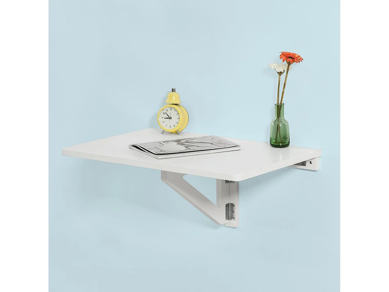 Table murale rabattable en bois, table de cuisine, table enfant, L60×P40cm -Blanc, FWT03-W