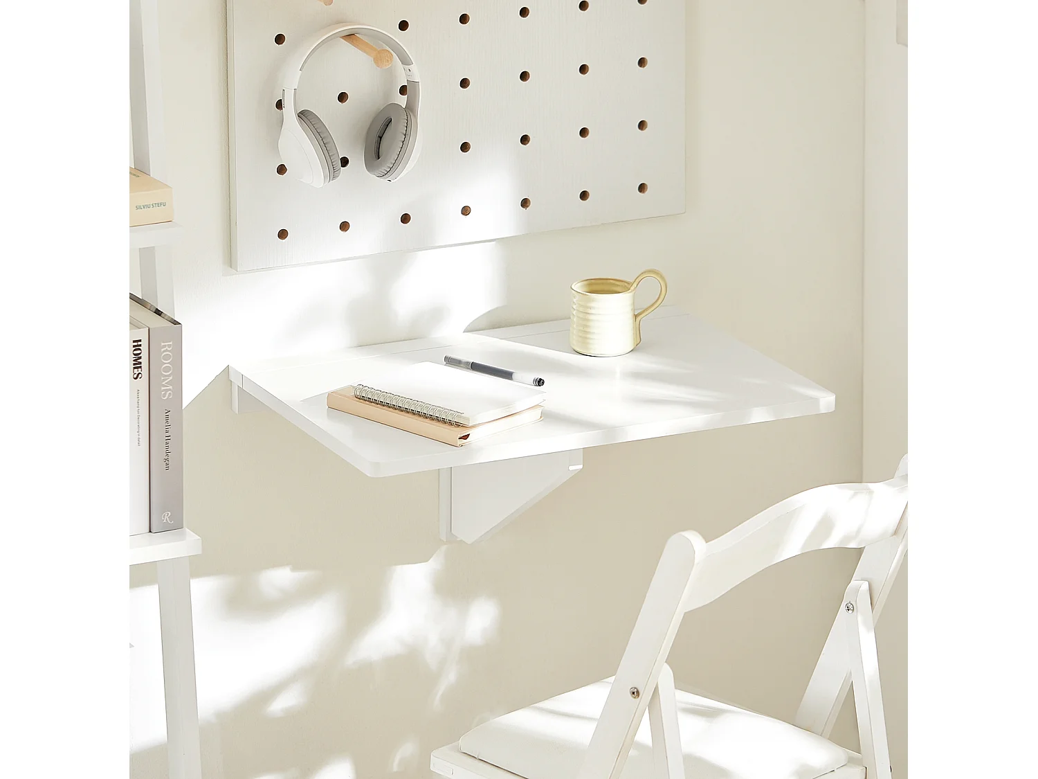 Table murale rabattable en bois, table de cuisine, table enfant, L60×P40cm -Blanc, FWT03-W