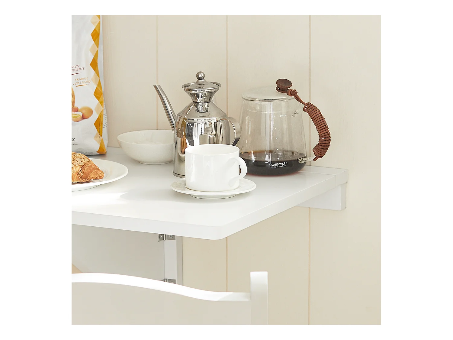 Table murale rabattable en bois, table de cuisine, table enfant, L60×P40cm -Blanc, FWT03-W