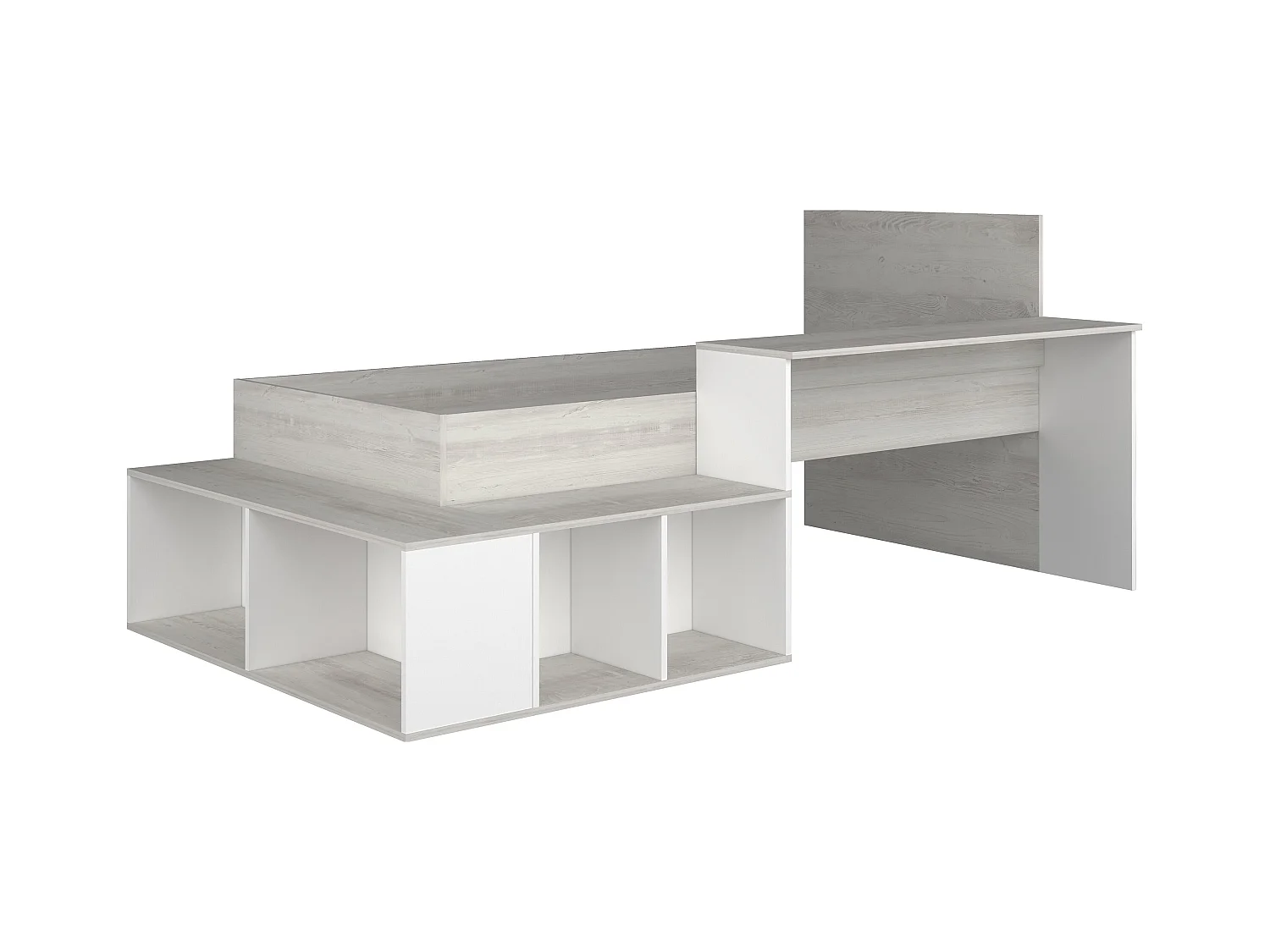 Cama combinada 90 x 200 cm con almacenamiento y escritorio - Color: Natural y Blanco - RIGALI