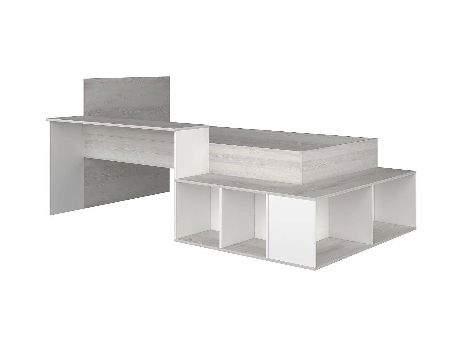 Cama combinada 90 x 200 cm con almacenamiento y escritorio - Color: Natural y Blanco - RIGALI