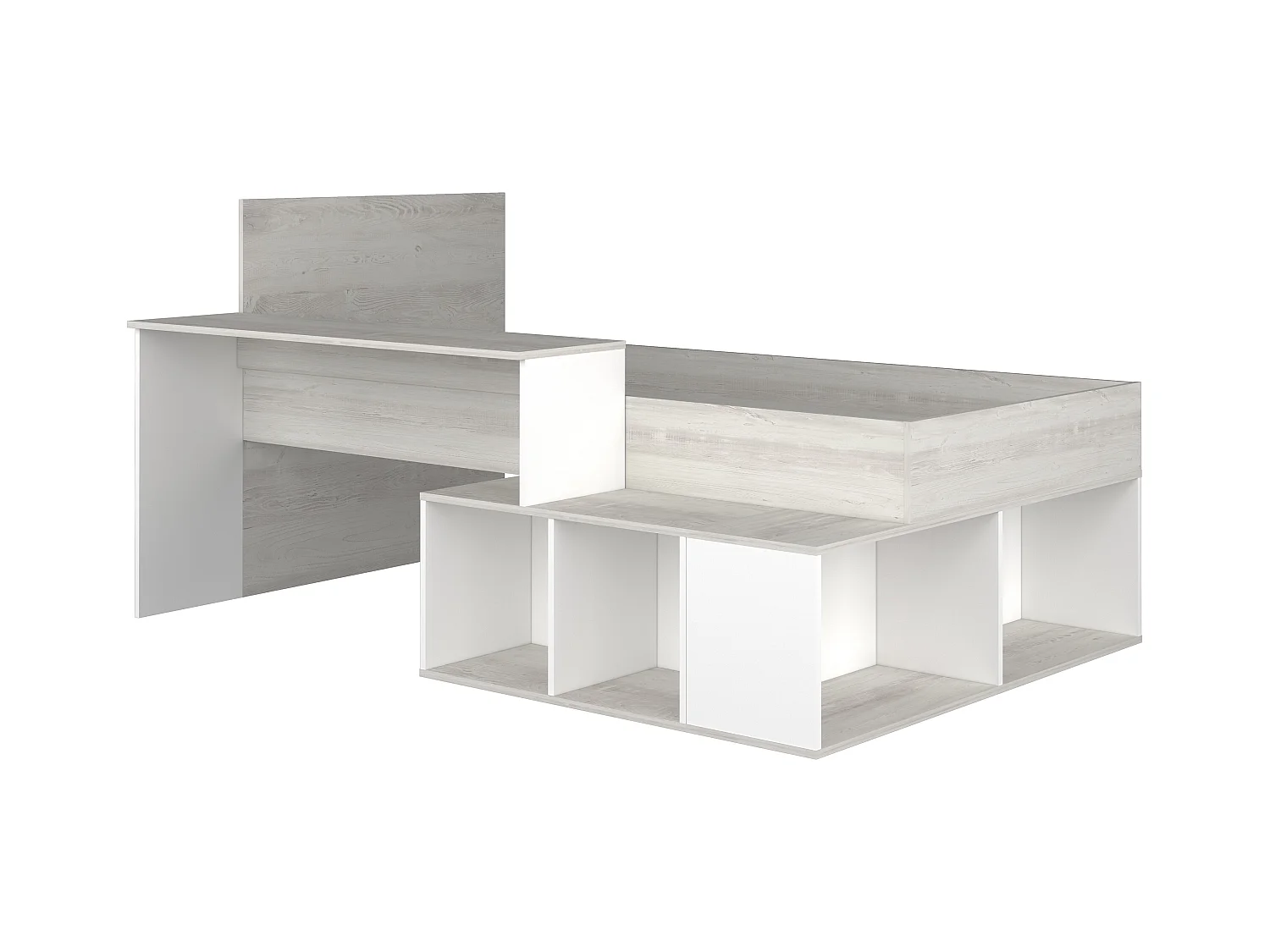 Cama combinada 90 x 200 cm con almacenamiento y escritorio - Color: Natural y Blanco - RIGALI