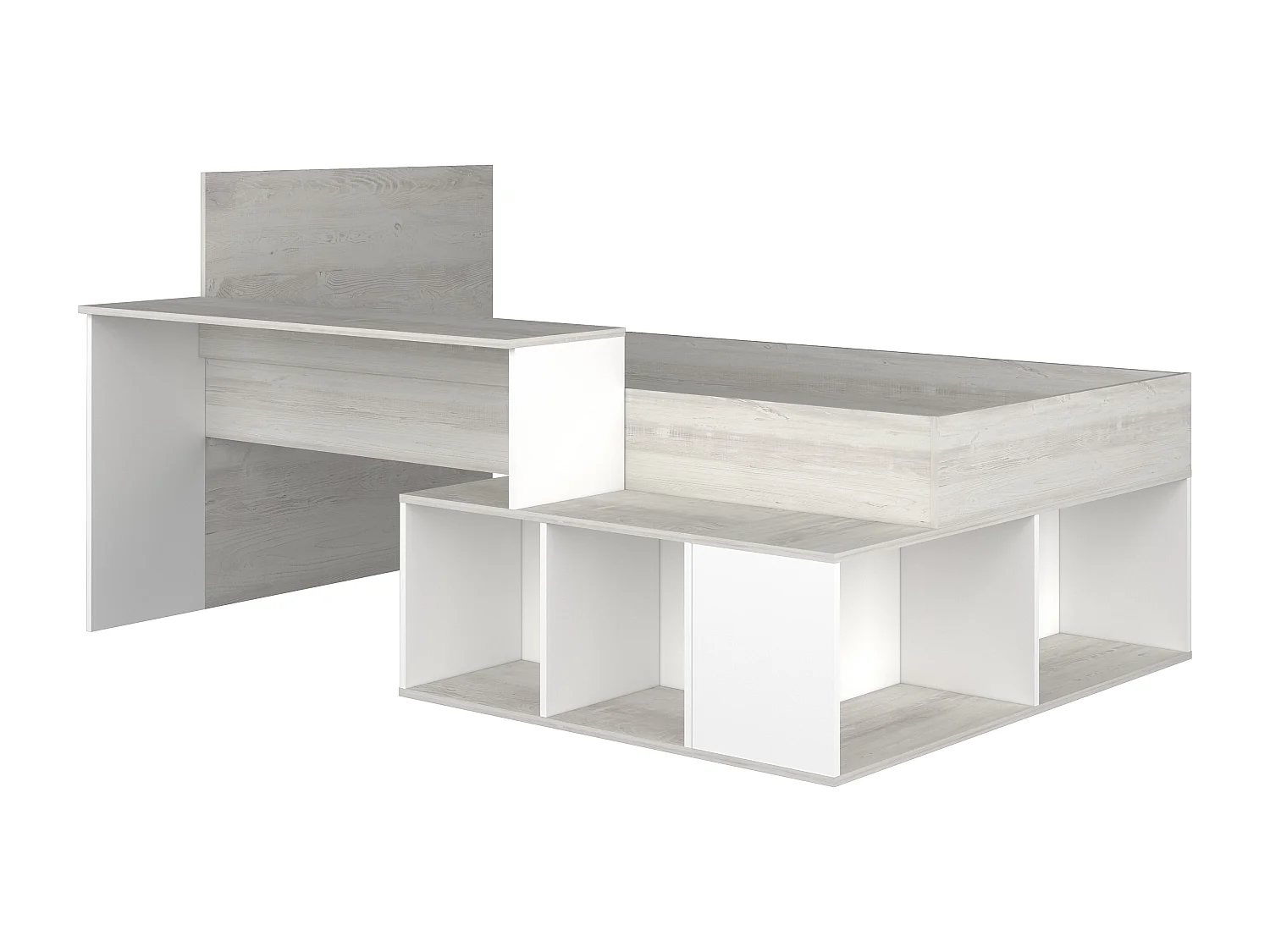 Kombi-Bett mit Stauraum und Schreibtisch - 90 x 200 cm - Naturfarbe und Weiß - RIGALI