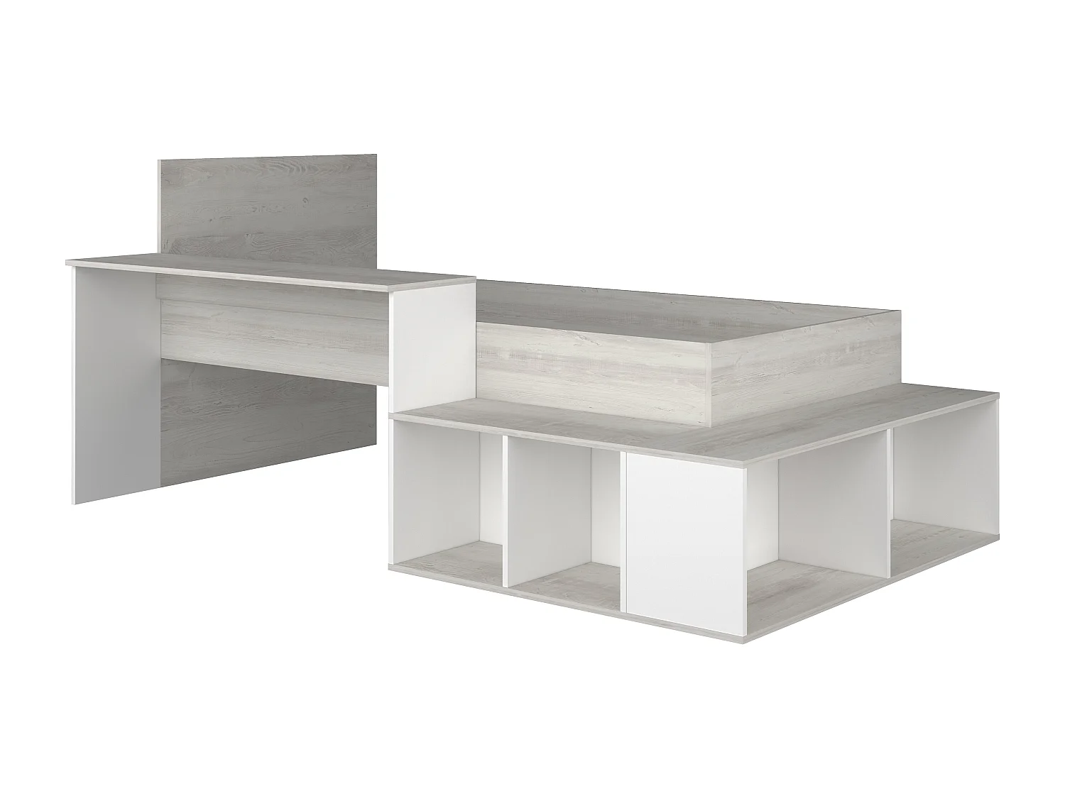 Kombi-Bett mit Stauraum und Schreibtisch - 90 x 200 cm - Naturfarbe und Weiß - RIGALI