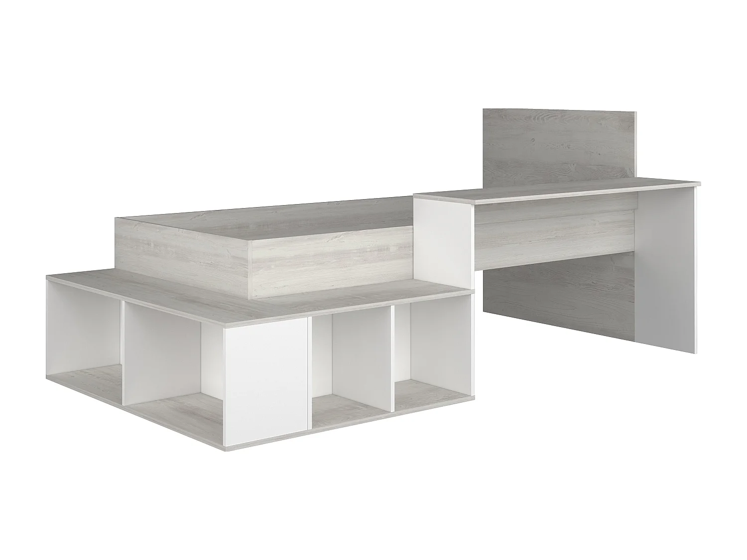 Kombi-Bett mit Stauraum und Schreibtisch - 90 x 200 cm - Naturfarbe und Weiß - RIGALI