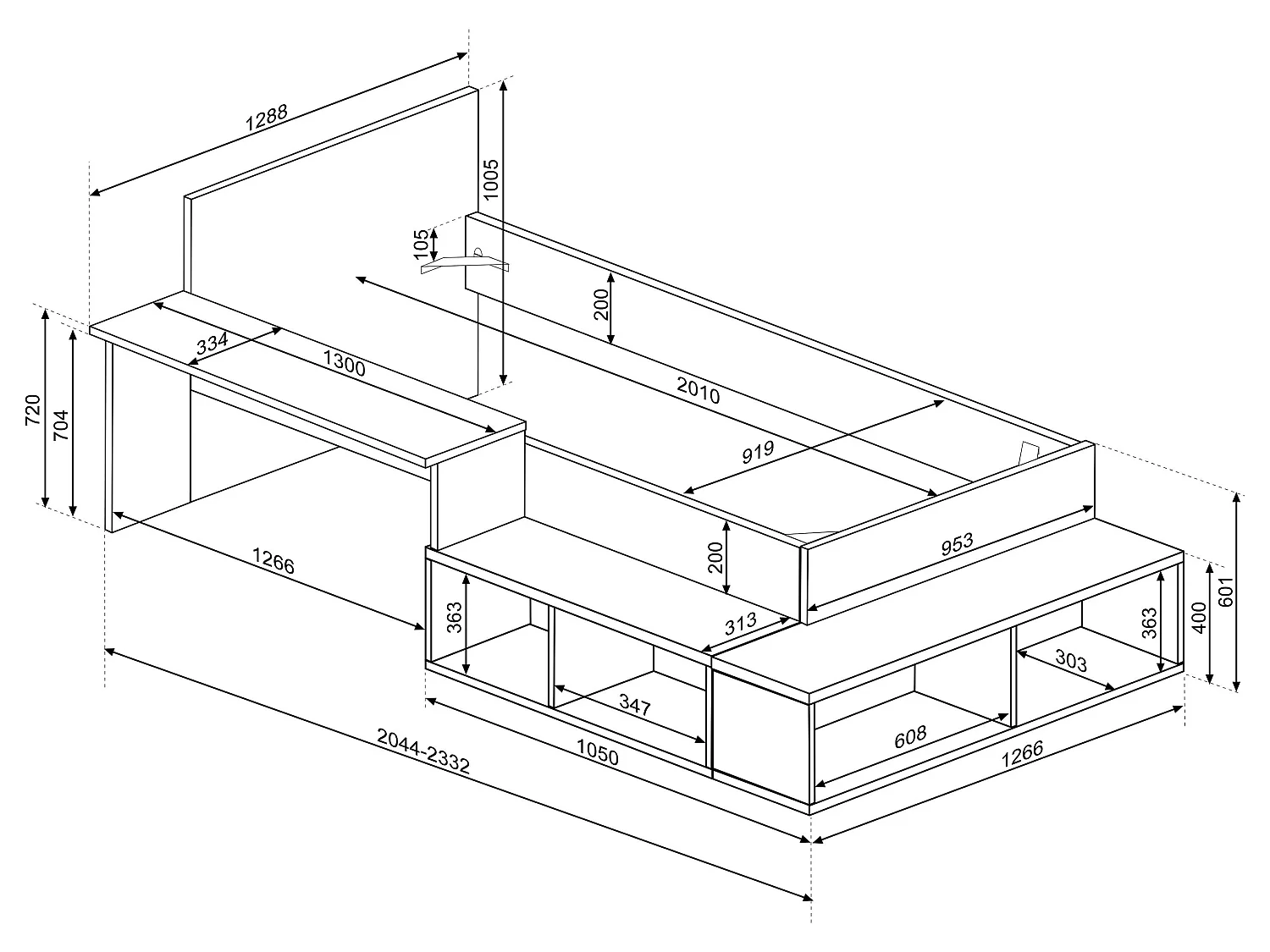 Combinatiebed 90 x 200 cm met opbergruimte en bureau - Kleur: houtlook en roze - RIGALI