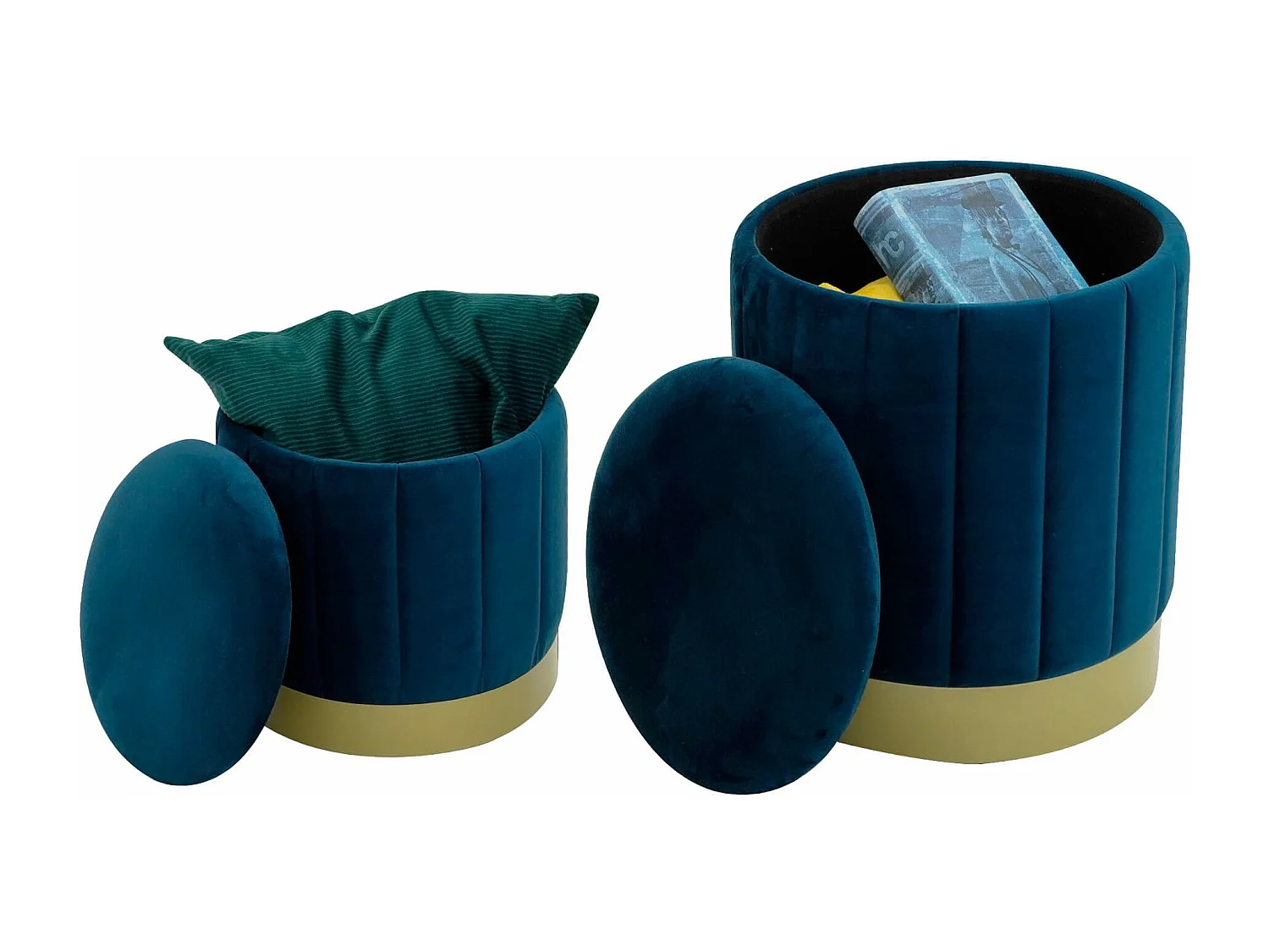 Lot de 2 Tabourets Pouf avec Rangement Bleu pour Salon