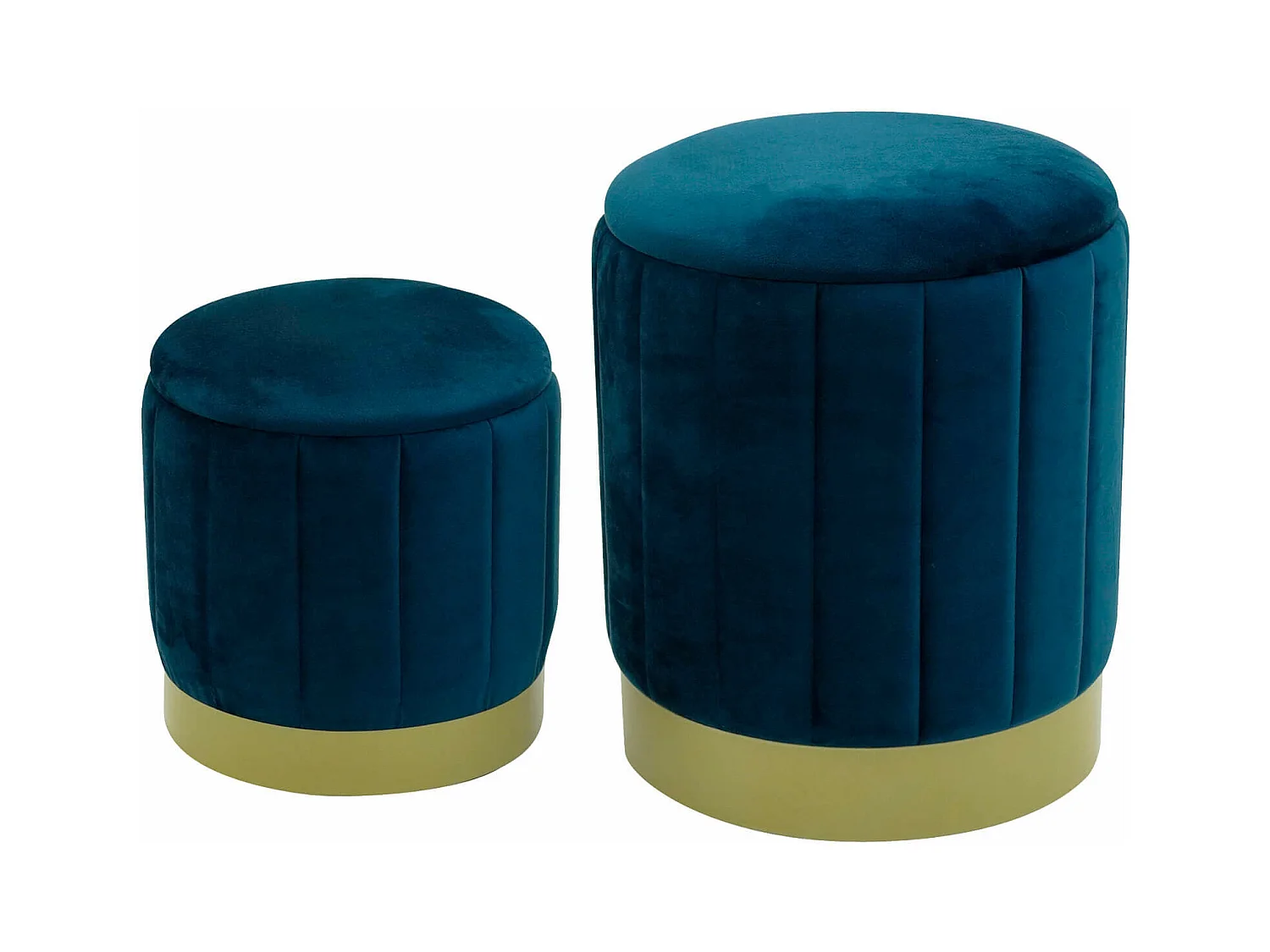 Lot de 2 Tabourets Pouf avec Rangement Bleu pour Salon