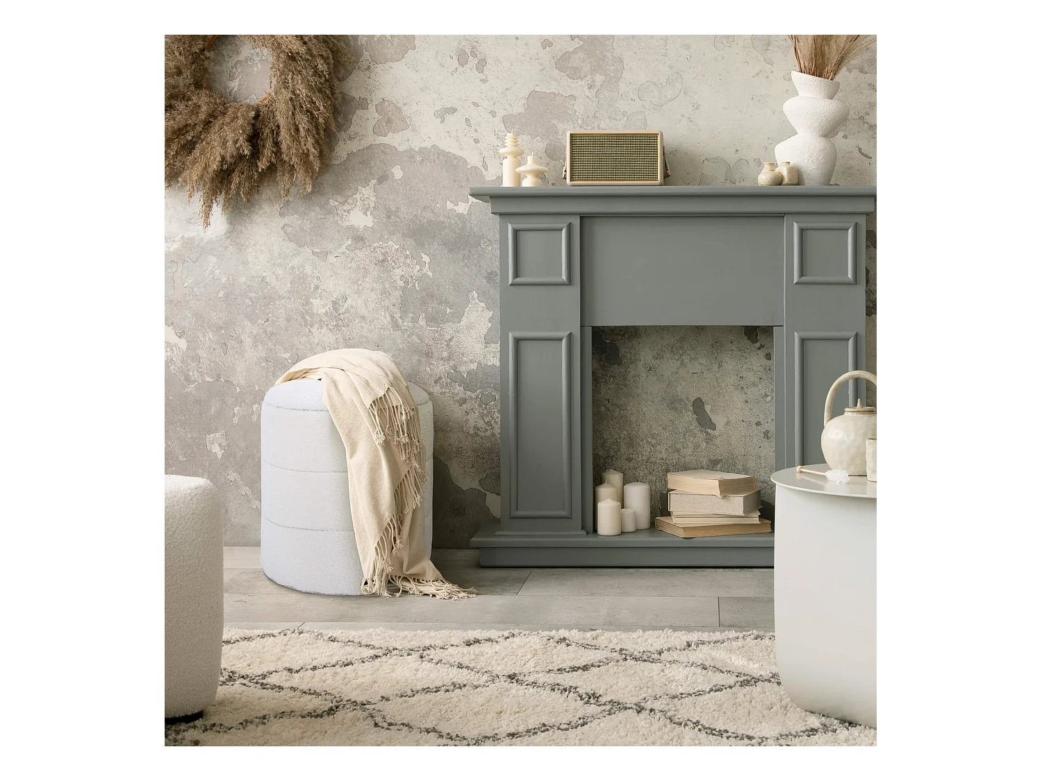 Pouf Rangement Tabouret Rond Tapissé Blanc pour Salon Salle de Bain