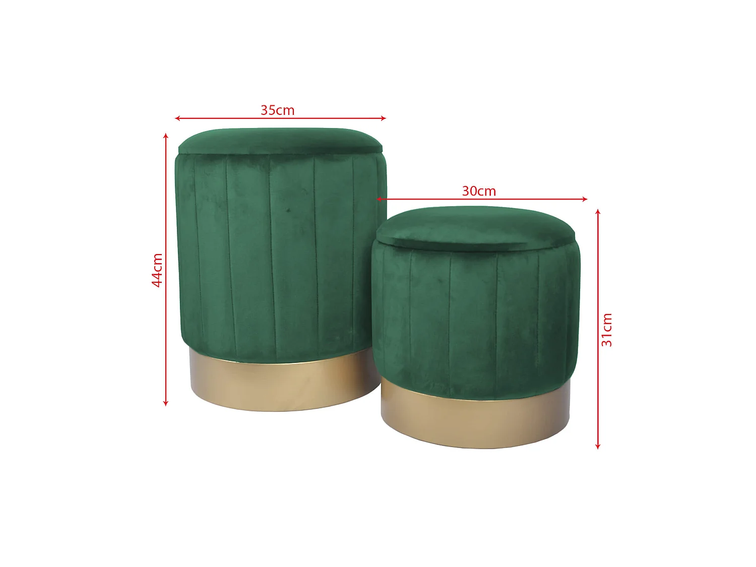 Conjunto 2 Pufes Veludo Pufes de arrumação  Bancos Estofados Verde