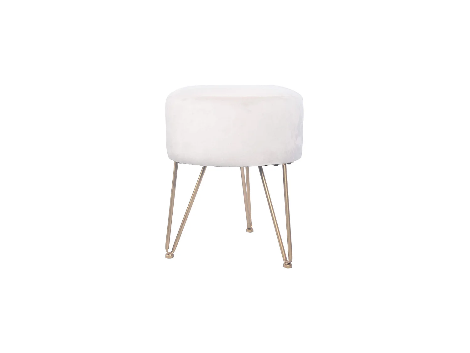 Tabouret en Velours Puff Rembourré Beige avec Support en Fer