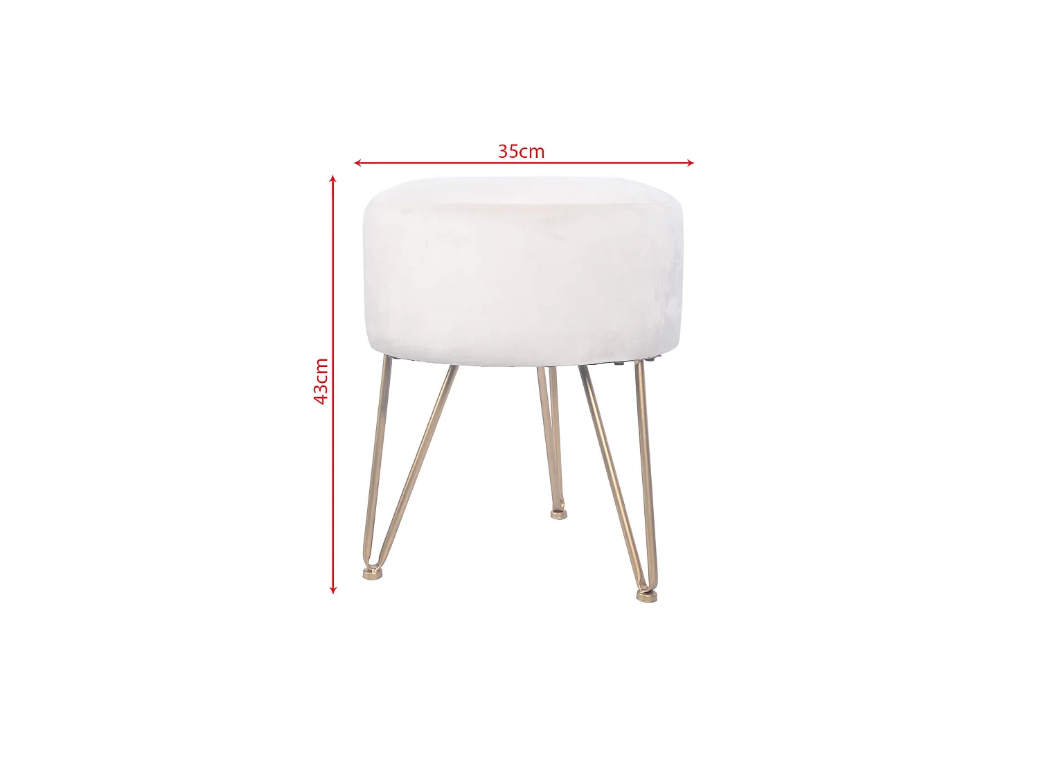 Tabouret en Velours Puff Rembourré Beige avec Support en Fer