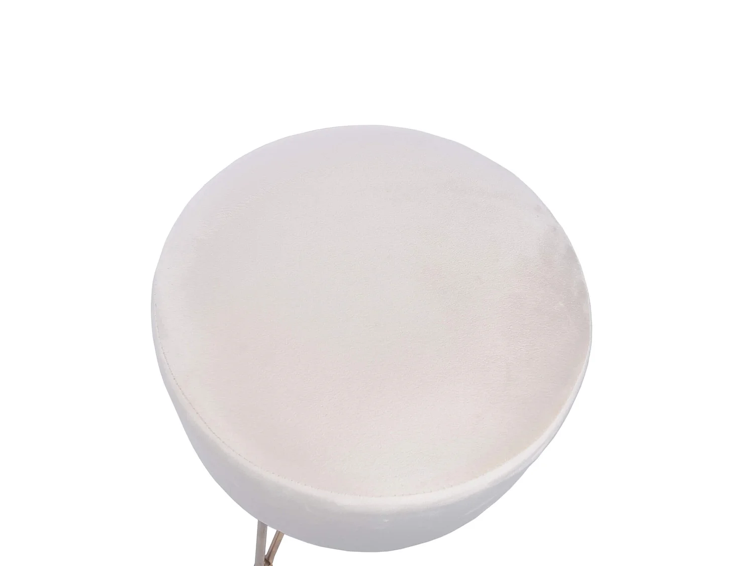 Tabouret en Velours Puff Rembourré Beige avec Support en Fer