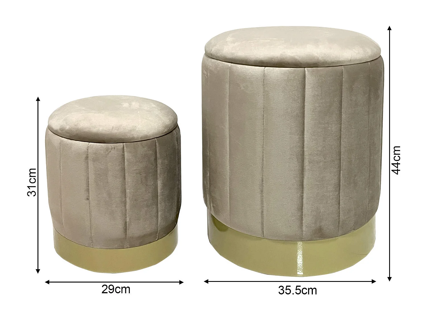 Set 2 Pouf Contenitori Velluto Sgabello Beige con Base in Ferro