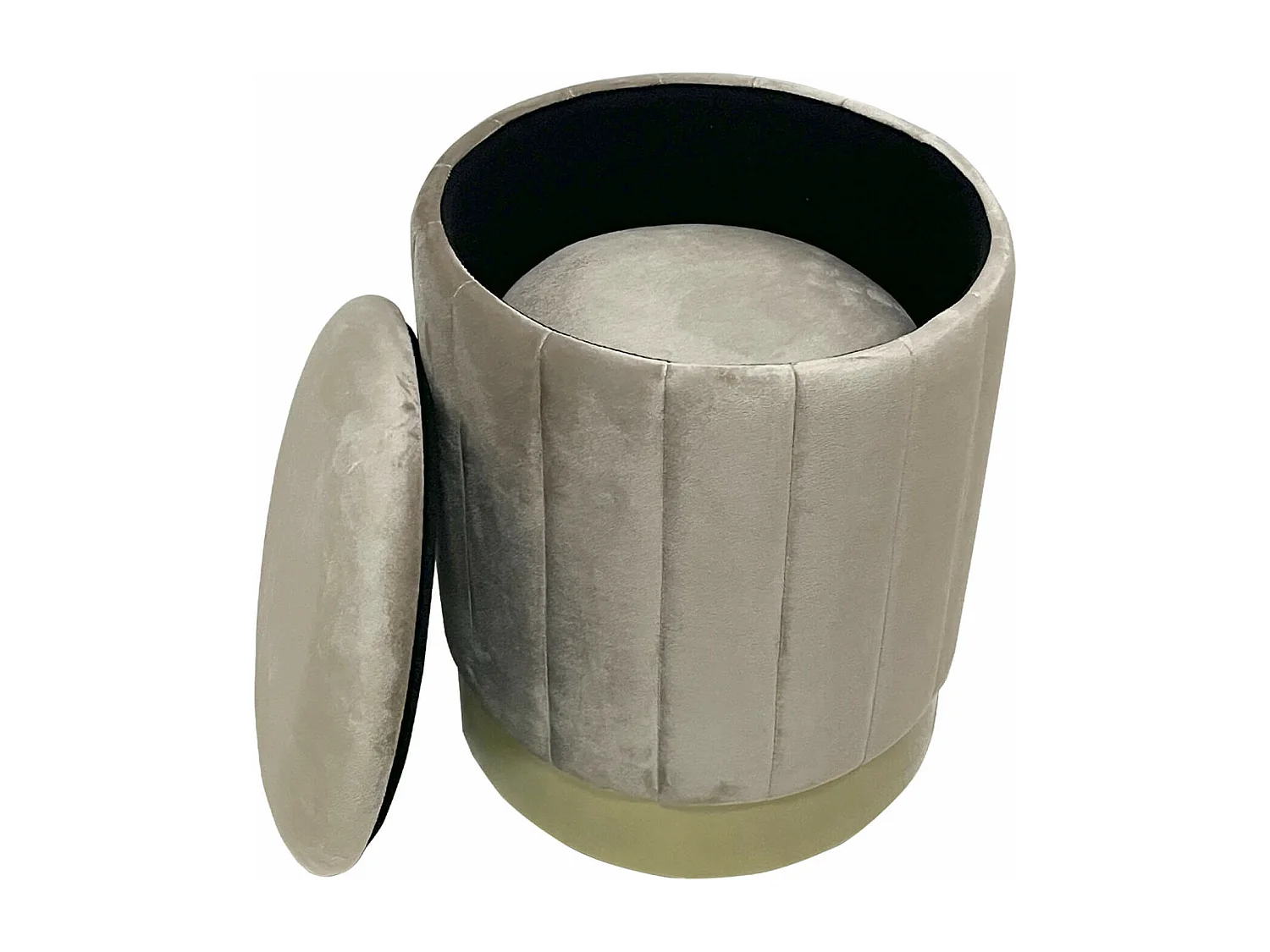 Set 2 Pouf Contenitori Velluto Sgabello Beige con Base in Ferro