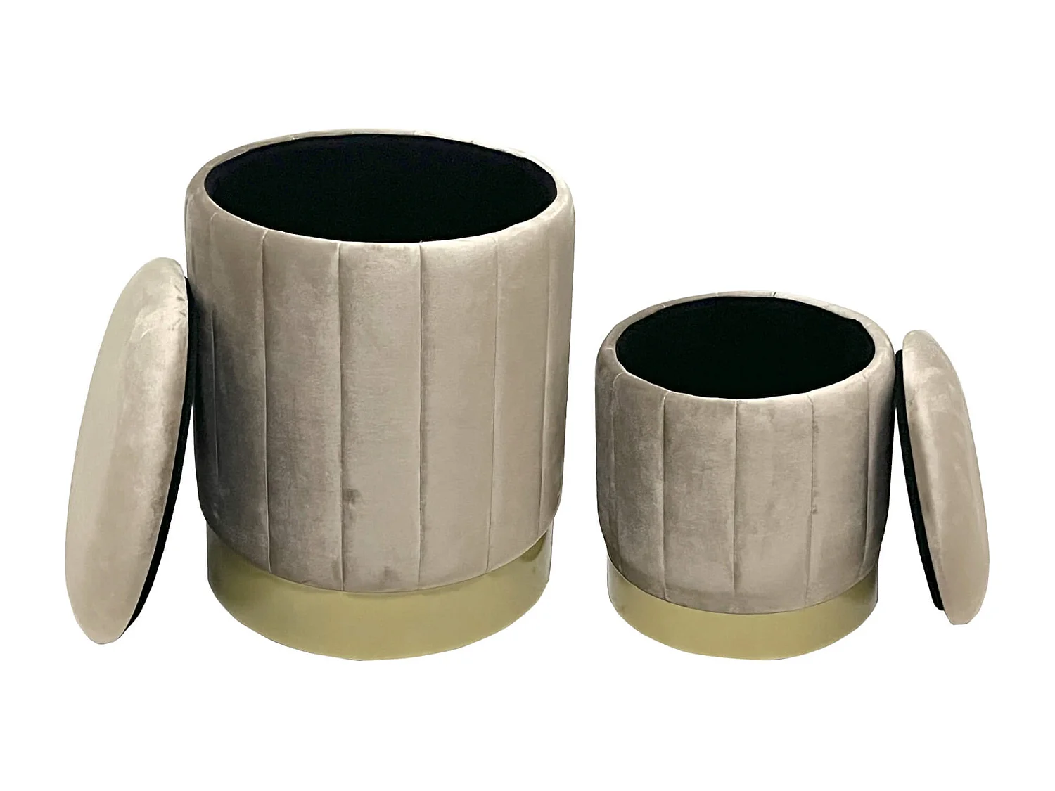 Set 2 Pouf Contenitori Velluto Sgabello Beige con Base in Ferro