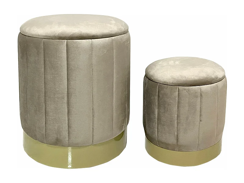 Conjunto 2 Puf de Arrumação Pufes de Veludo Bege com Base em Ferro