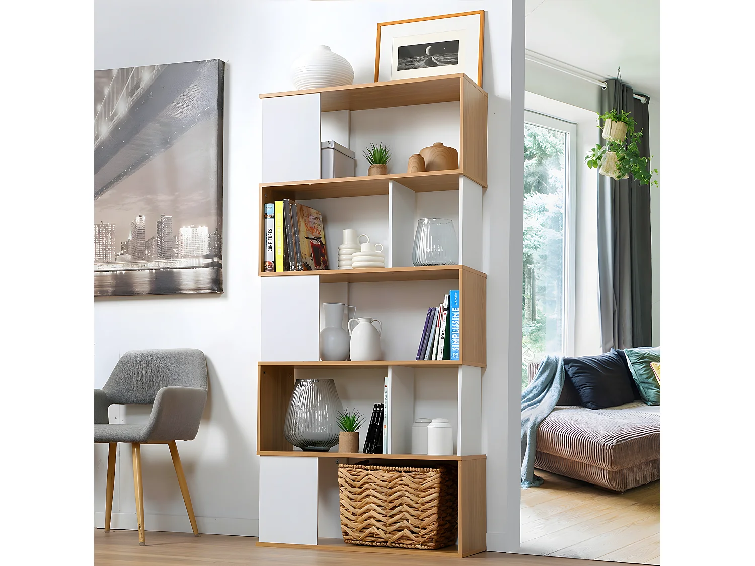 Bücherregal in Weiß- und Eichendekor - H173,5 cm