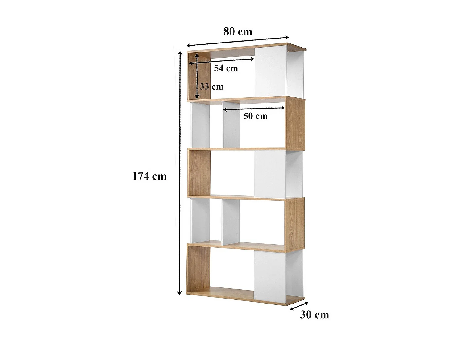 Boekenkast - Decor Wit en Eiken - L80 x H173,5 cm