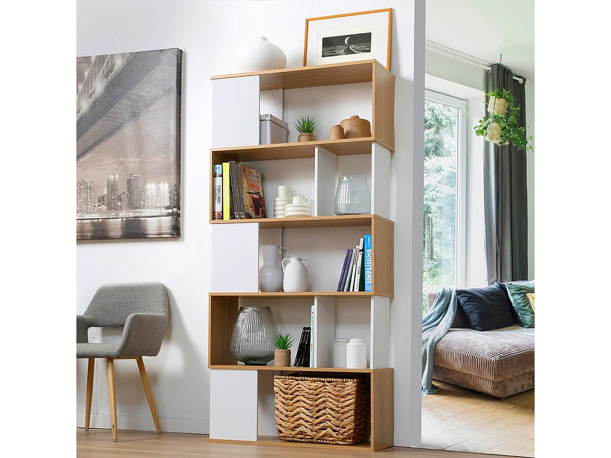 Bücherregal in Weiß- und Eichendekor - H173,5 cm