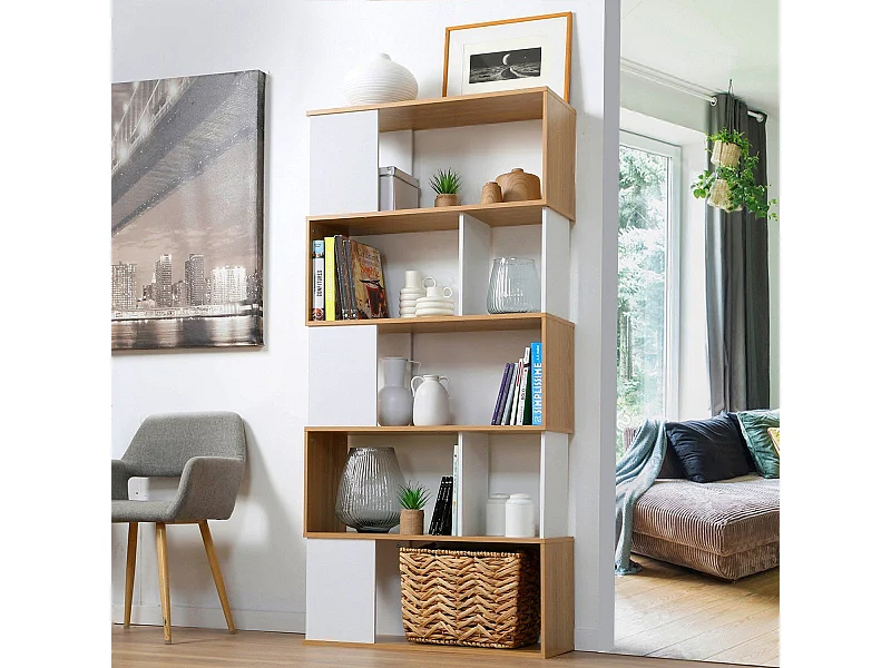 Boekenkast - Decor Wit en Eiken - L80 x H173,5 cm