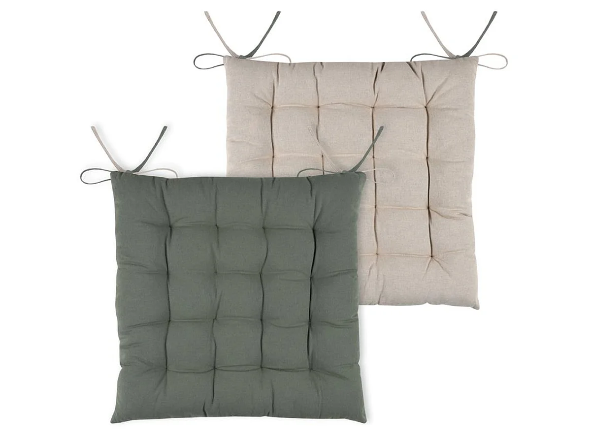 Coussin de chaise réversible vert et Lin 40 cm