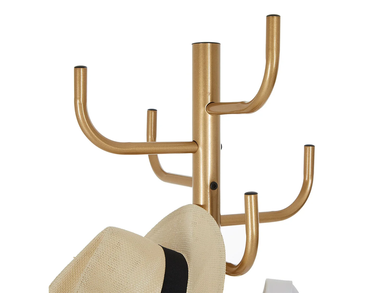 Porte-manteaux perroquet KAKTUS avec 8 portants crochets de hauteur différente, structure en métal laqué or