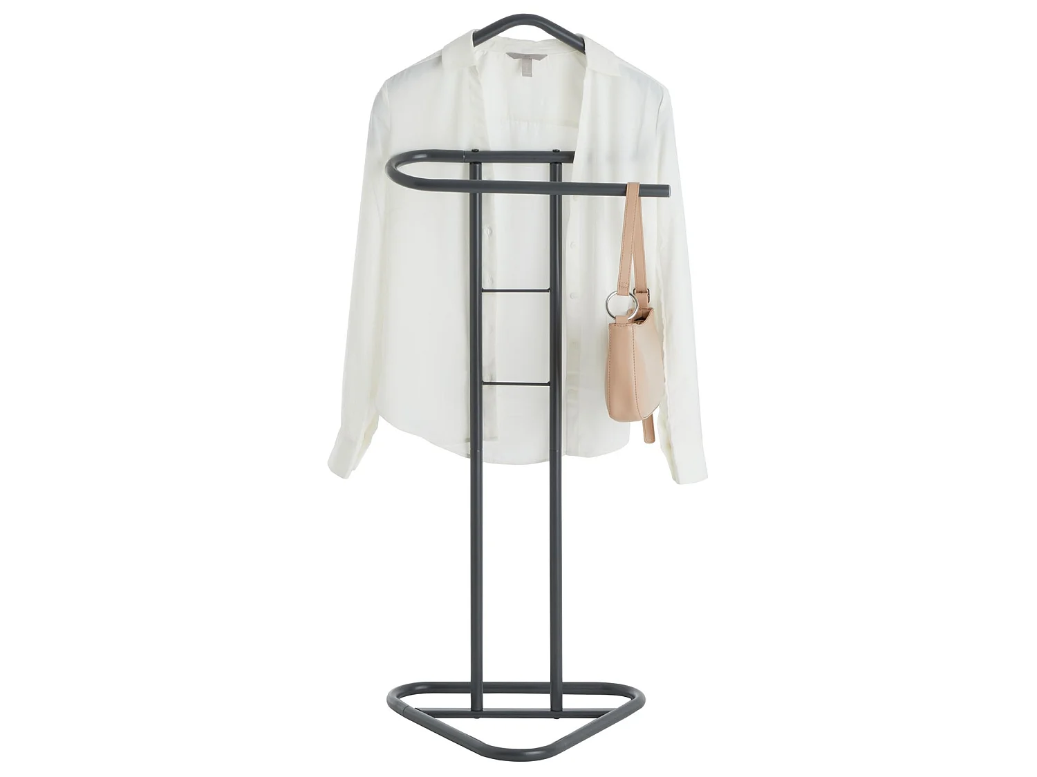 Valet de chambre valet de nuit CAMILO chevalet de nuit avec cintre pour veste et portant pour pantalons, en métal laqué gris