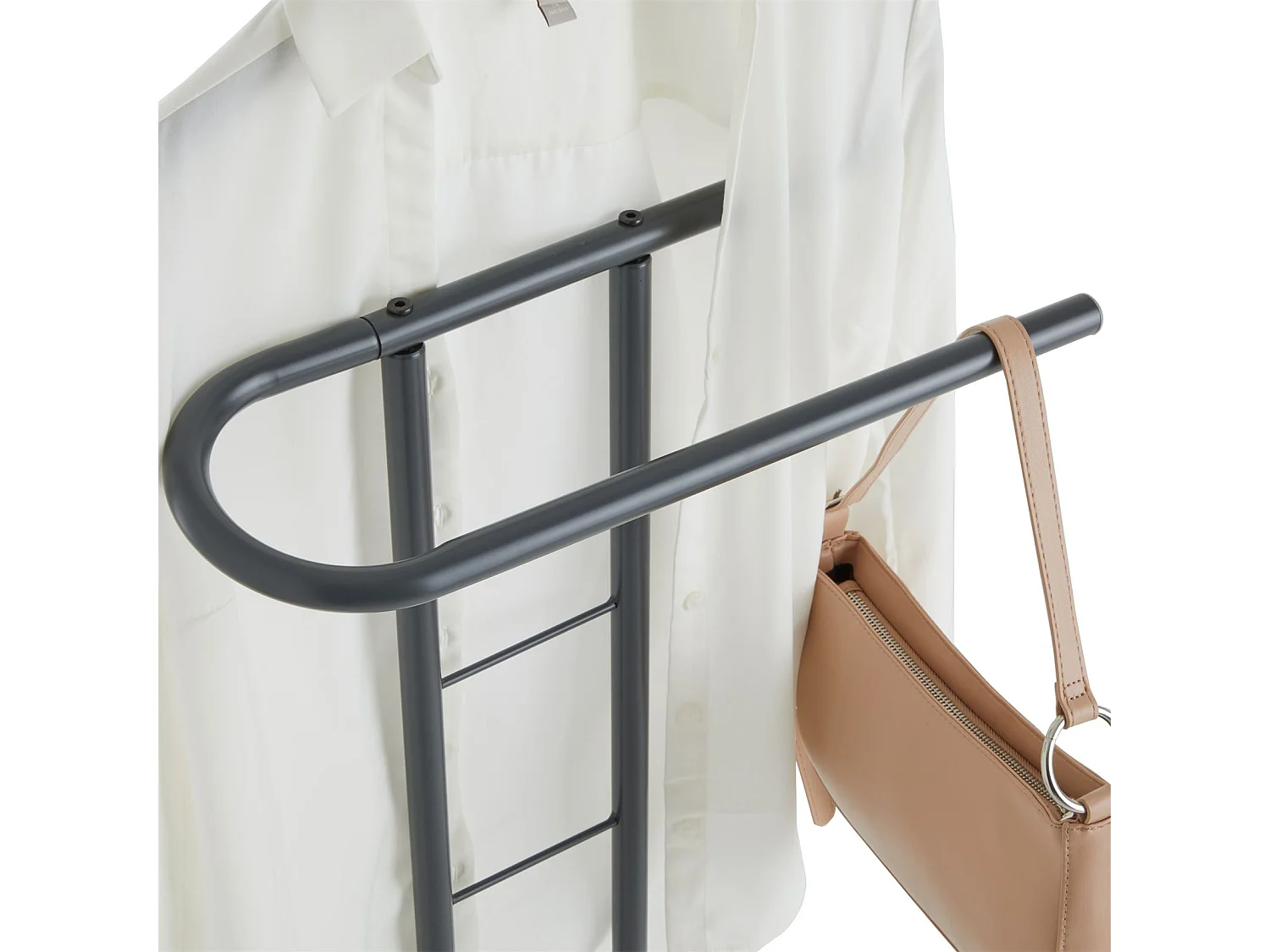 Valet de chambre valet de nuit CAMILO chevalet de nuit avec cintre pour veste et portant pour pantalons, en métal laqué gris