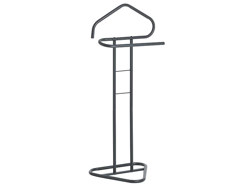 Valet de chambre valet de nuit CAMILO chevalet de nuit avec cintre pour veste et portant pour pantalons, en métal laqué gris