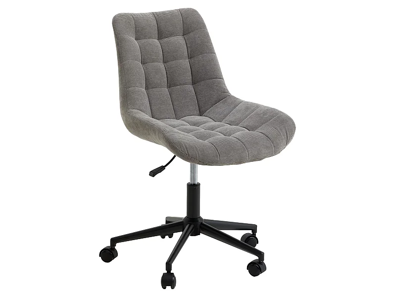 Chaise de bureau VASILO fauteuil en velours côtelé gris avec piétement en métal laqué noir