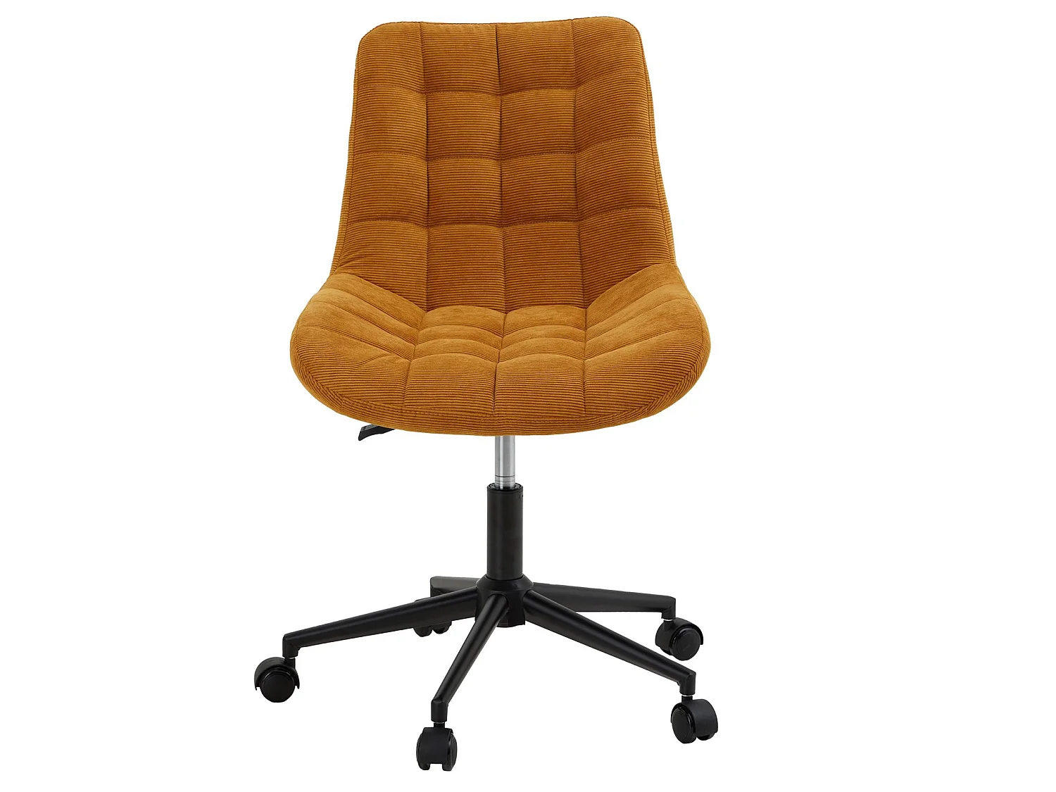 Chaise de bureau VASILO fauteuil en velours côtelé jaune moutarde avec piétement en métal laqué noir