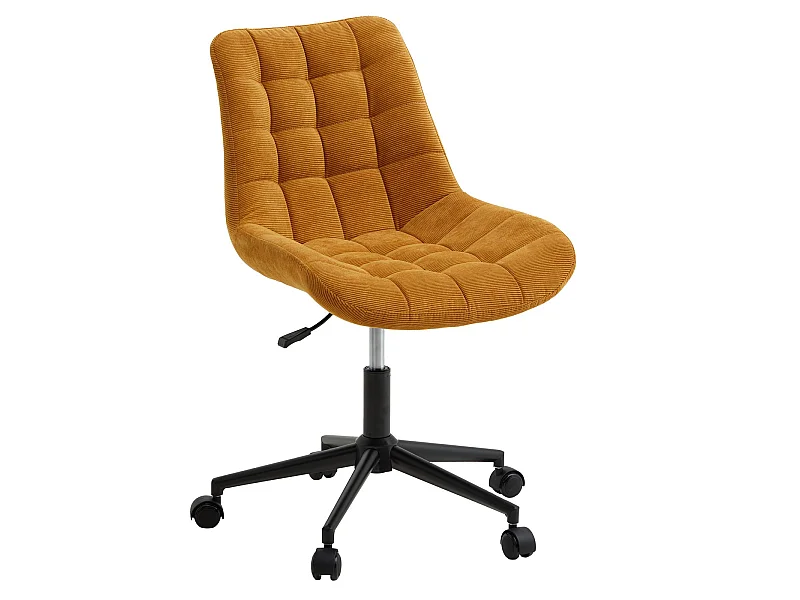 Chaise de bureau VASILO Fauteuil en Velours Côtelé Jaune Moutarde avec Piétement en Métal Laqué Noir, Assise Réglabe en Hauteur