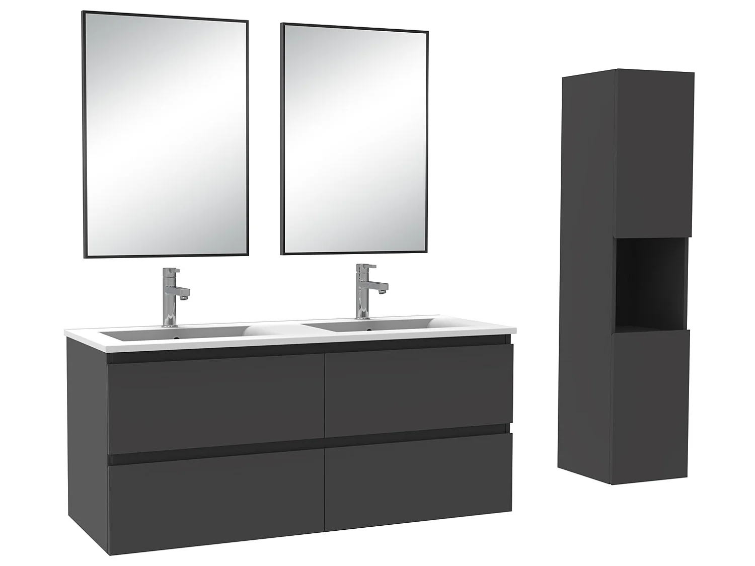 Ensemble Salle De Bain 120cm Anthracite meuble + miroir + colonne + vasque-Aica