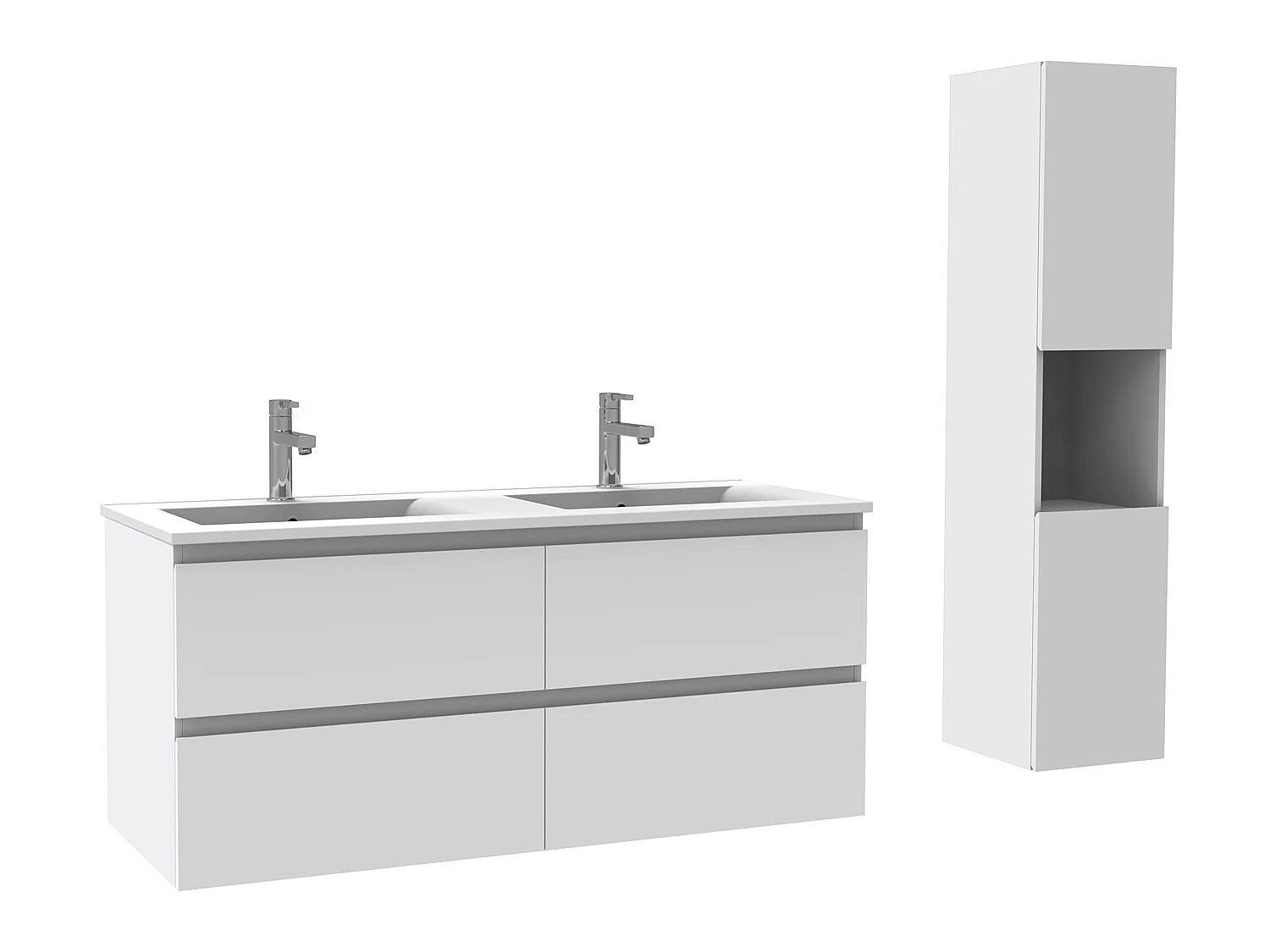 Ensemble Salle De Bain 120cm Blanc meuble avec colonne vasque ceramique blanche 3 Éléments