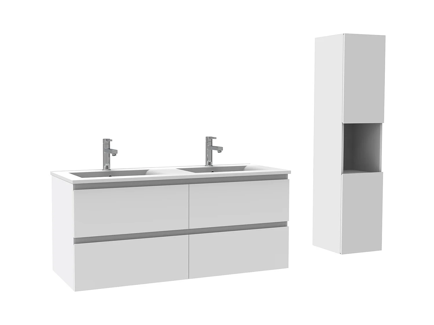 Ensemble Salle De Bain 120cm Blanc meuble avec colonne vasque ceramique blanche 3 Éléments