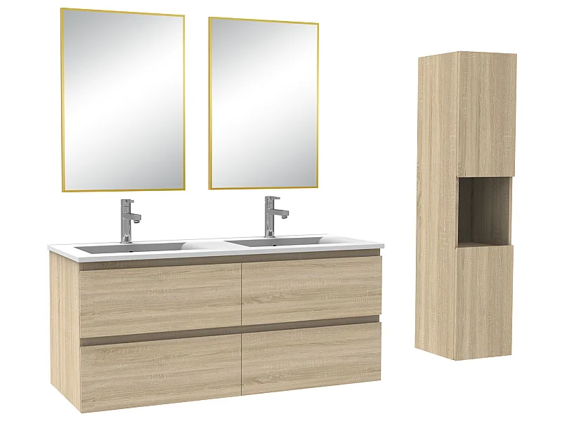 Ensemble Salle De Bain 120cm Chêne Wotan meuble + miroir + colonne + vasque-Aica