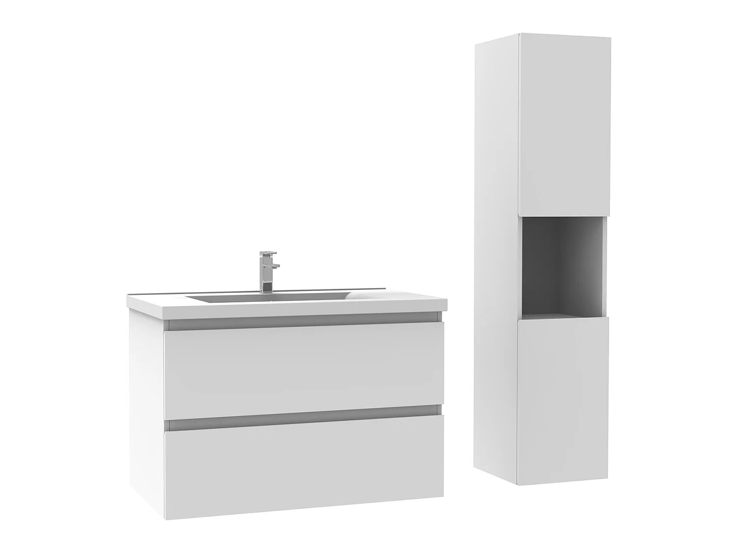 Ensemble Salle De Bain 60cm Blanc meuble avec colonne vasque ceramique blanche 3 Éléments