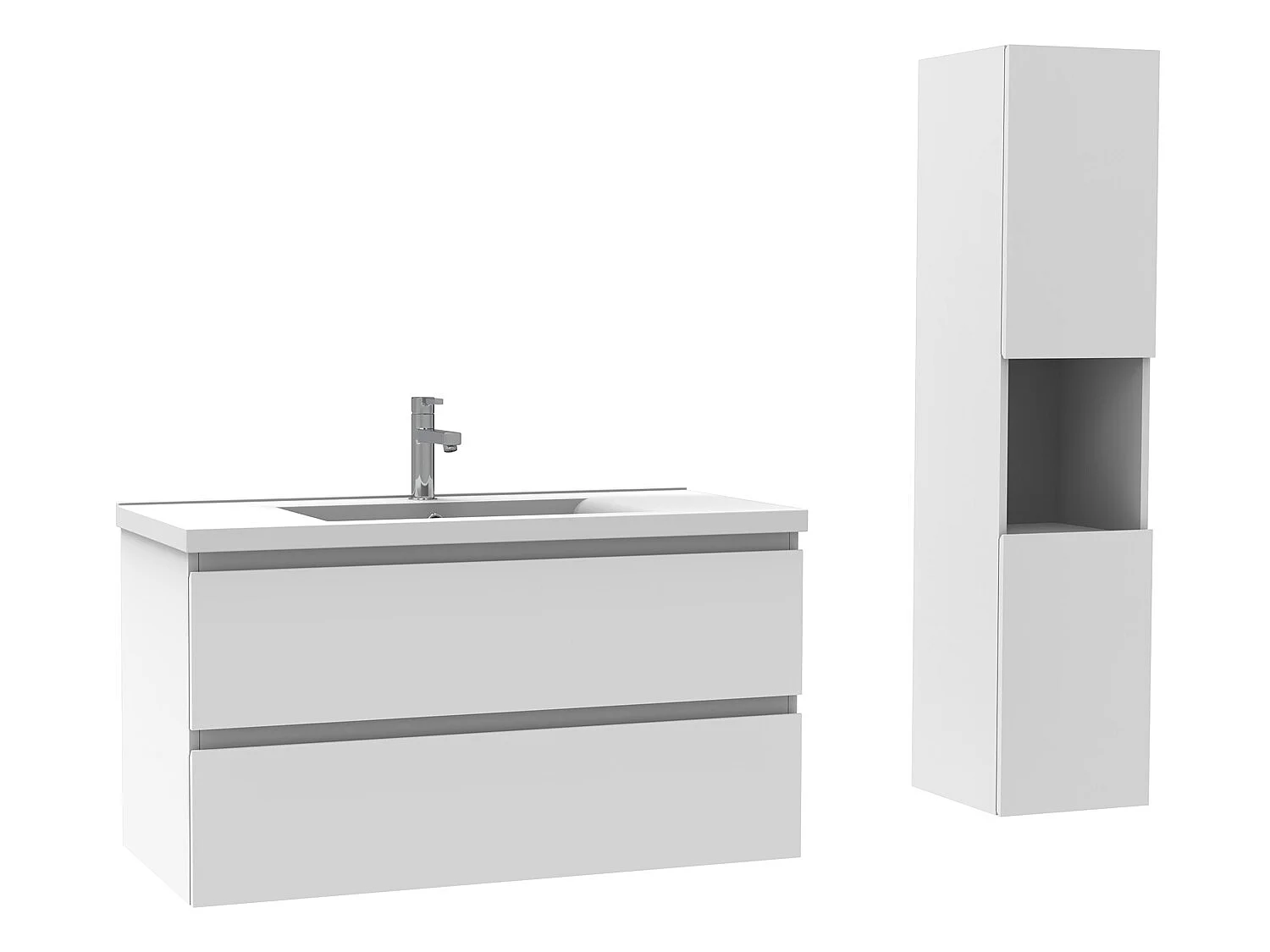 Ensemble Salle De Bain 100cm Blanc meuble avec colonne vasque ceramique blanche 3 Éléments