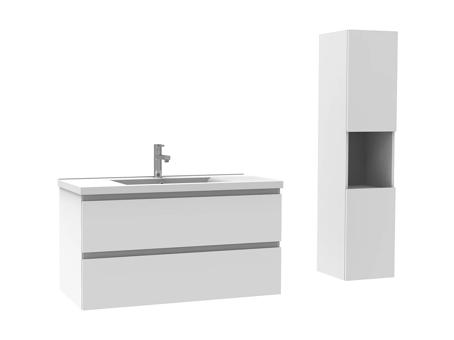 Ensemble Salle De Bain 100cm Blanc meuble avec colonne vasque ceramique blanche 3 Éléments